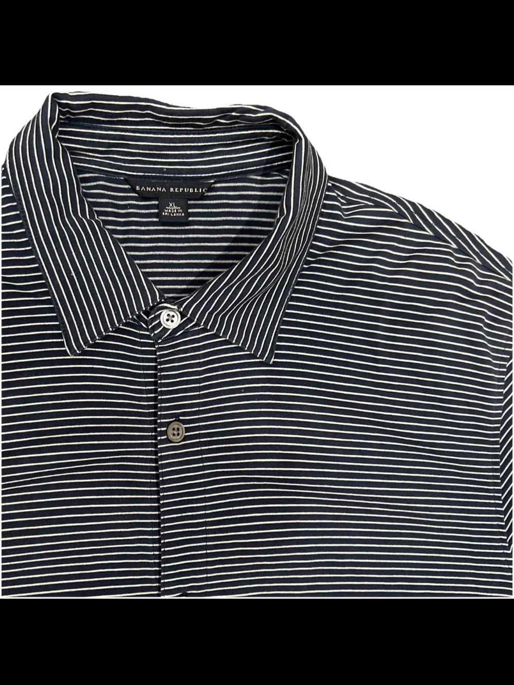 Banana Republic Button Up Mens XL Navy White Stripe Summer Preppy Short Sleeve